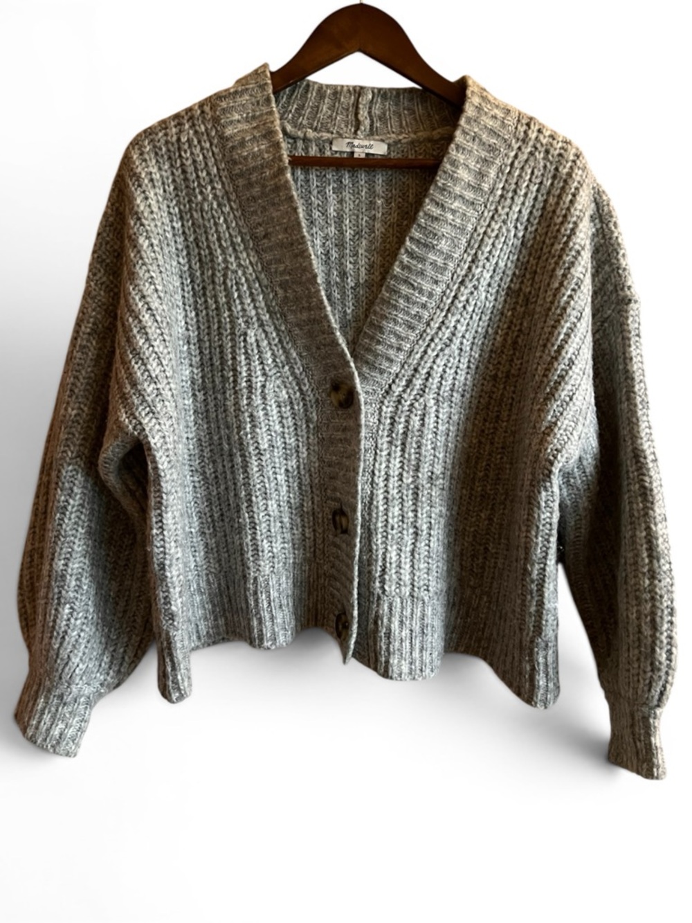 Madewell Chunky Knit Cardigan Sweater Women’s L Wool Blend Gray Button Front